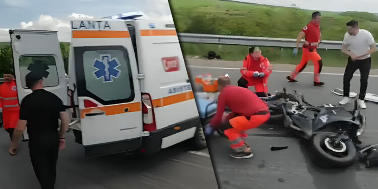Doi tineri, la spital după ce motocicleta lor s-a izbit de o mașină