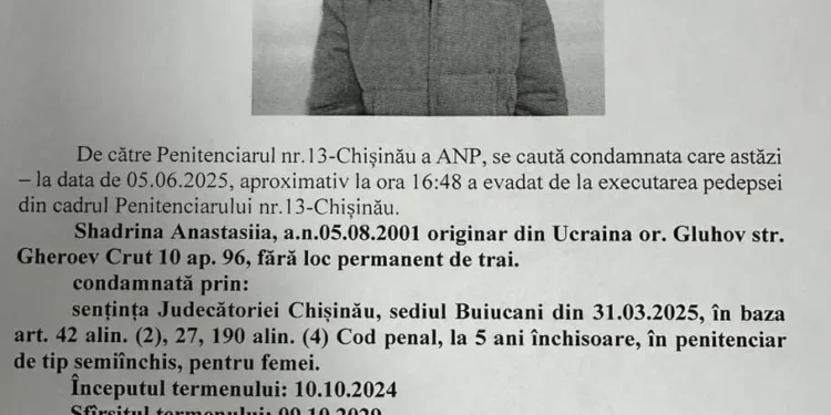 Deținută ucraineană a evadat din Penitenciarul nr. 13 Chișinău