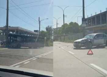 В Кишинёве столкнулись автобус и BMW. Водителю потребовалась медицинская помощь