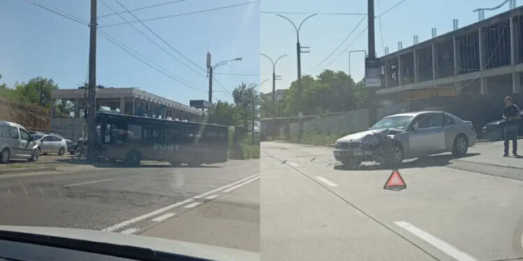 В Кишинёве столкнулись автобус и BMW. Водителю потребовалась медицинская помощь