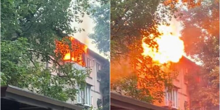 Bubuitură la Botanica: Un balcon a luat foc pe strada Zelinski. Patru echipe de pompieri au luptat cu flăcările