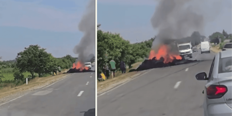Прицеп с соломой вспыхнул в Теленештах
