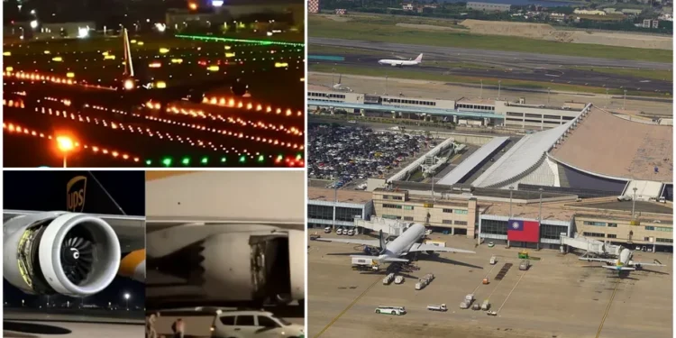 Moment de panică la Taipei: aripa unui avion UPS a luat foc la aterizare