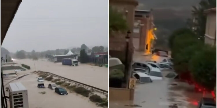 Furtună devastatoare în Valencia: mașini luate de torenți și drumuri închise
