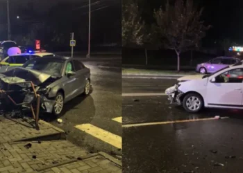 Две машины столкнулись в Кишинёве. Один из водителей попал в больницу