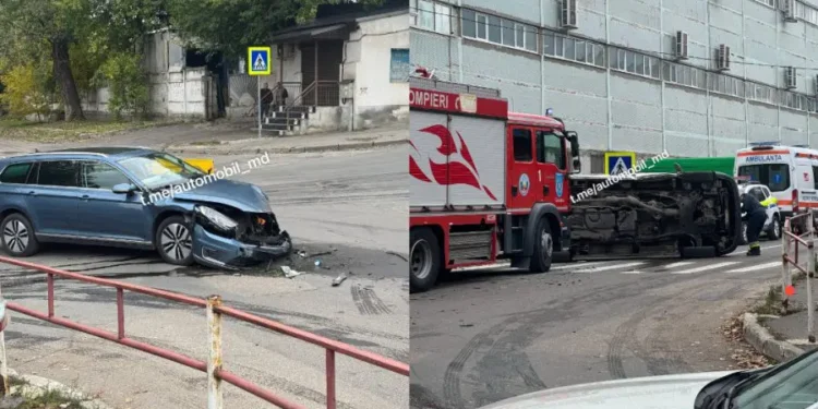 Авария в День города Кишинёва. Две машины столкнулись, одна перевернулась