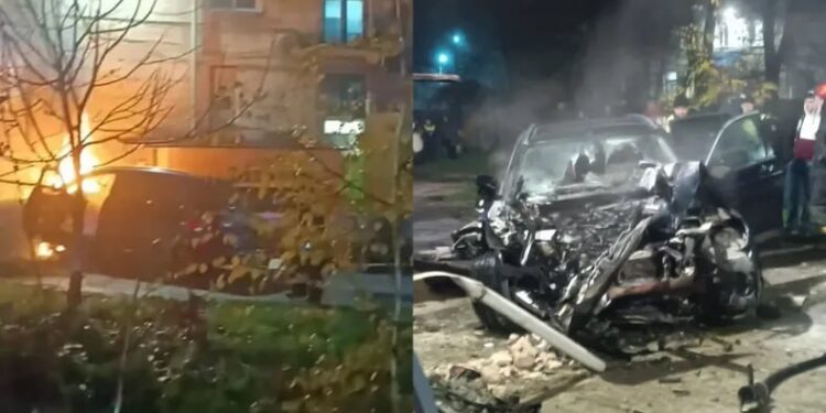 В Кишиневе автомобиль врезался в дом и загорелся: водителя спасли местные жители