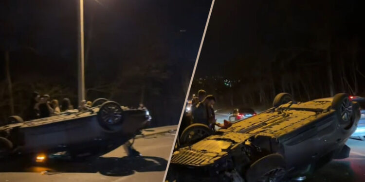 Grav accident în Chișinău: O mașină s-a răsturnat, iar șoferul a ajuns la spital