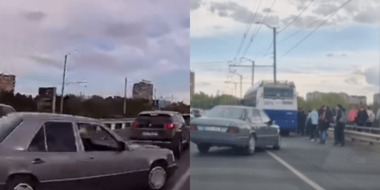 Pe rețelele sociale au fost publicate imagini care surprind momentul unui accident produs pe viaduct